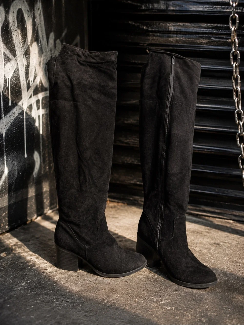 TOP Moda Black Over-the-Knee Suede-Look Boots